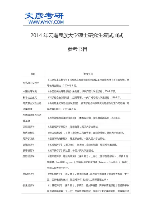 2014年云南民族大学硕士研究生复试加试参考书目_云南名族大学考研网