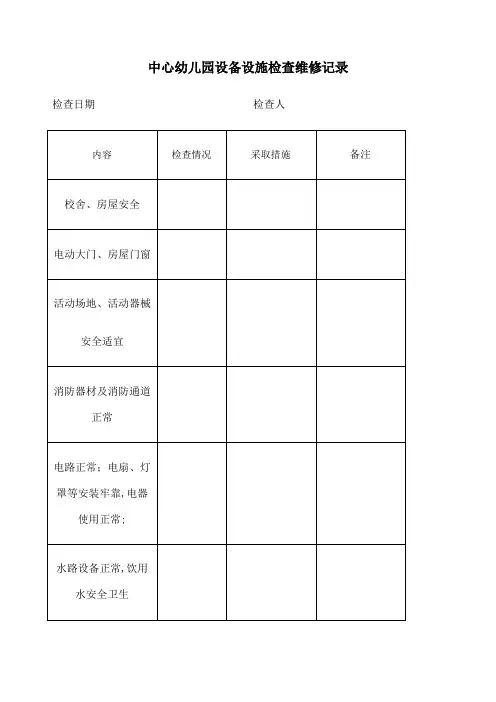 中心幼儿园设备设施检查维修记录