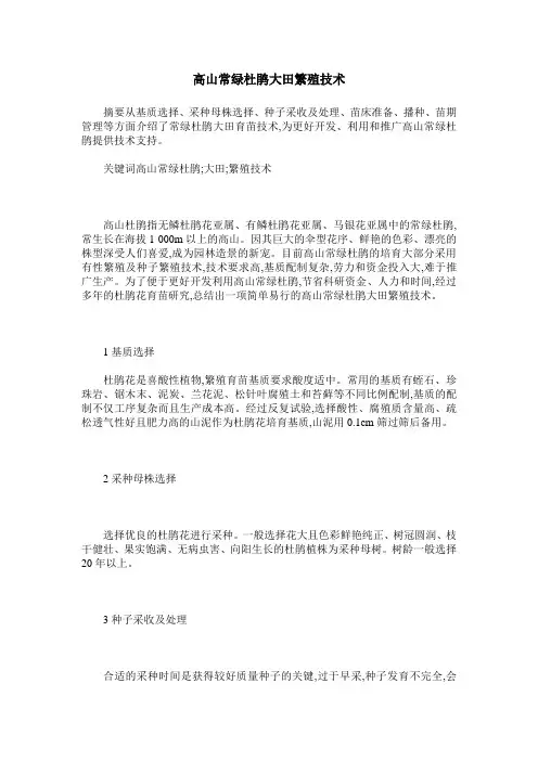 高山常绿杜鹃大田繁殖技术