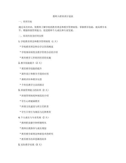 教师入职培训计划表