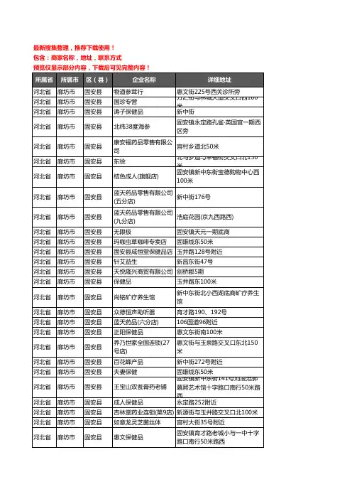 新版河北省廊坊市固安县保健品企业公司商家户名录单联系方式地址大全85家