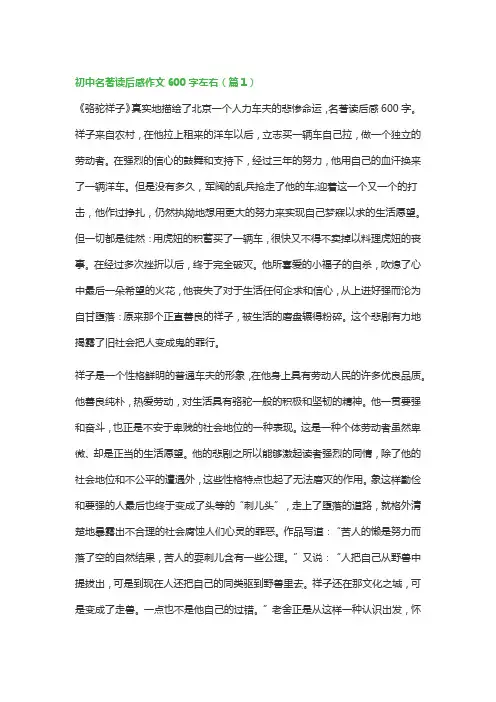 初中名著读后感作文600字左右(精选7篇)