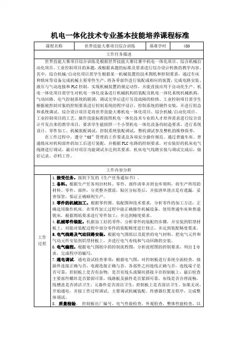 8世界技能大赛项目综合训练课标