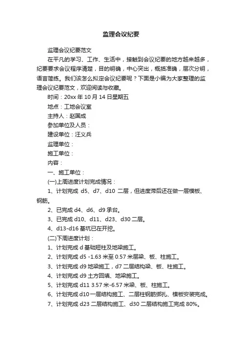 监理会议纪要范文