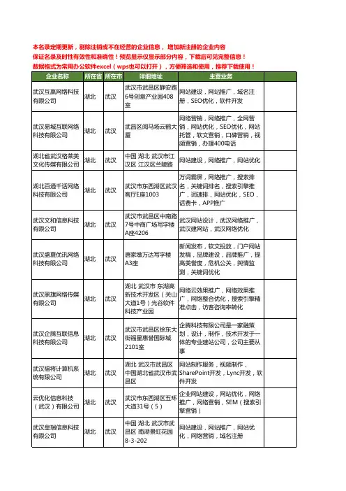 新版湖北省武汉网站优化推广工商企业公司商家名录名单联系方式大全30家