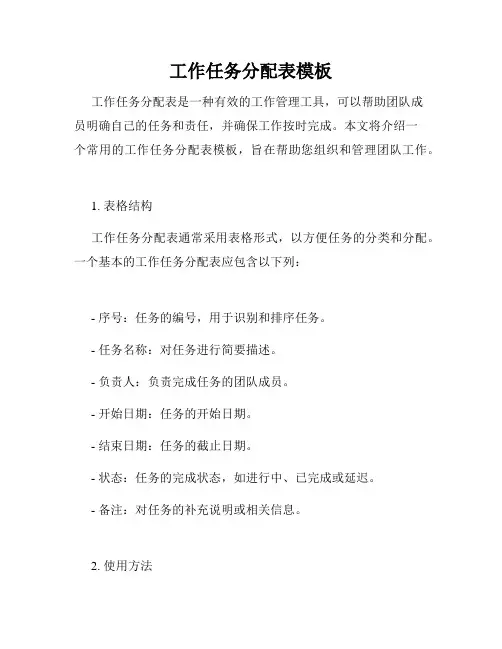 工作任务分配表模板