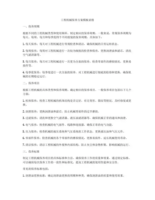 工程机械保养方案模板表格