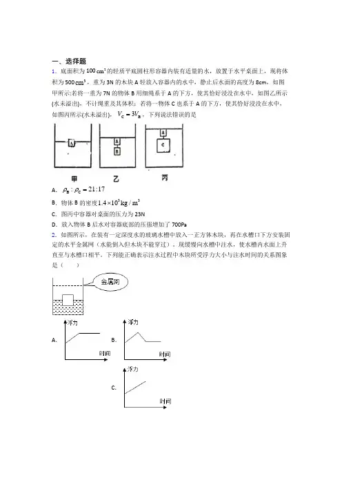 初二物理第十章浮力单元测试含答案