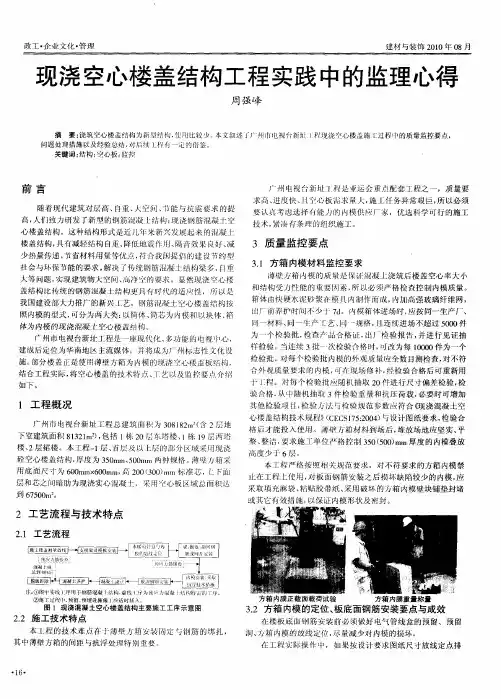 现浇空心楼盖结构工程实践中的监理心得