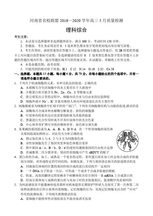河南省名校联盟2019～2020学年高三5月质量检测——理科综合