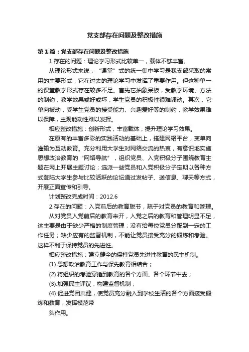 党支部存在问题及整改措施