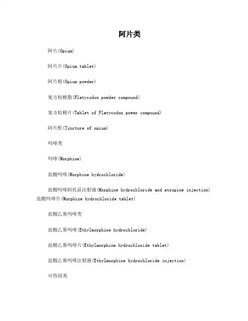 麻醉药品品种表