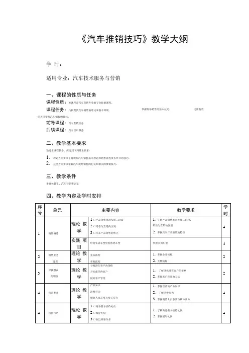 《汽车推销技巧》教学大纲