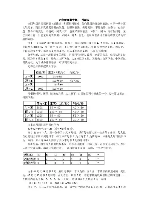 六年级奥数专题：列表法