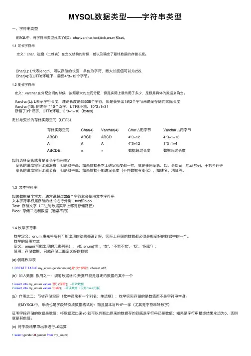 MYSQL数据类型——字符串类型