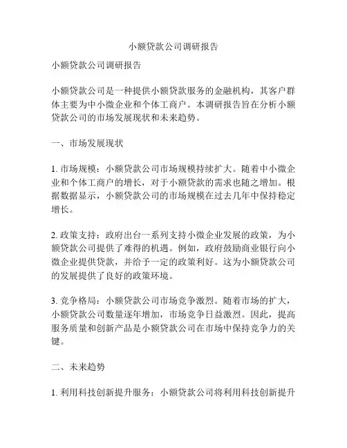 小额贷款公司调研报告