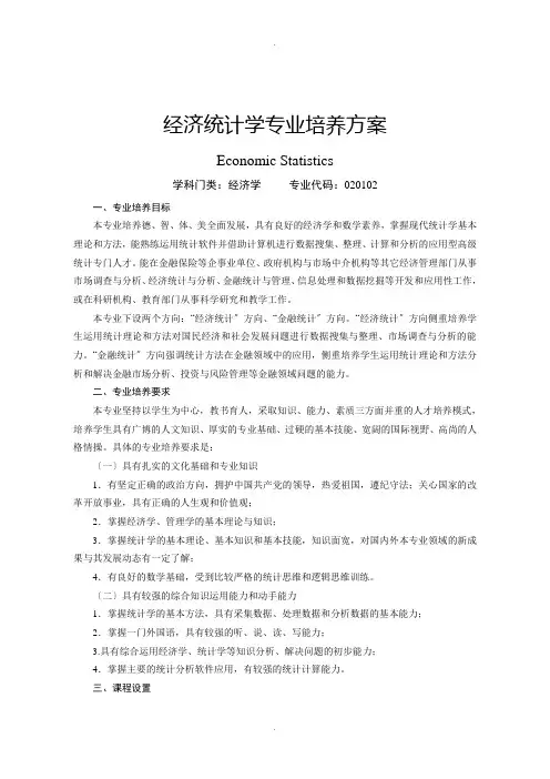 经济统计学专业培养方案流程