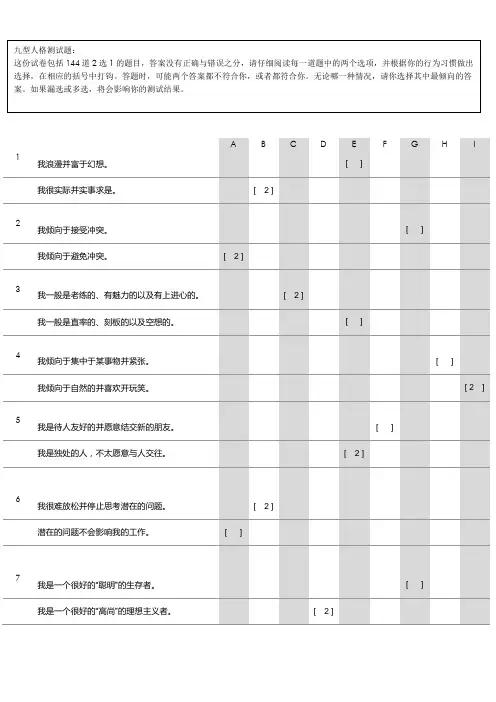 九型人格测试题