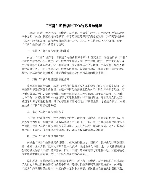 “三新”经济统计工作的思考与建议