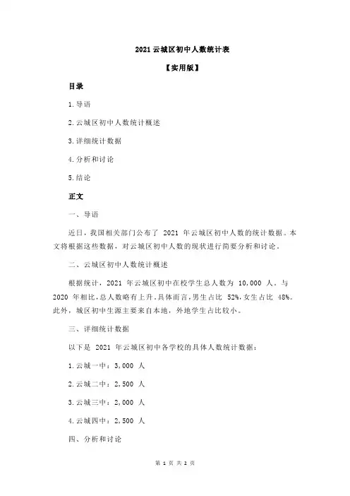 2021云城区初中人数统计表