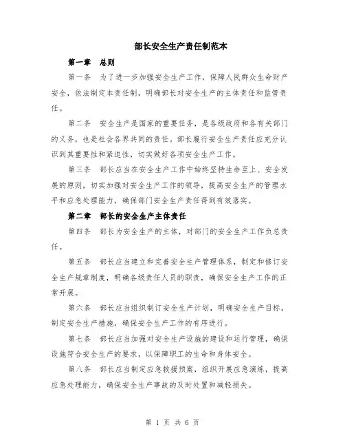部长安全生产责任制范本（2篇）