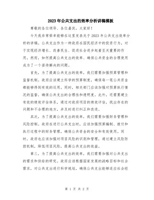 2023年公共支出的效率分析讲稿模板