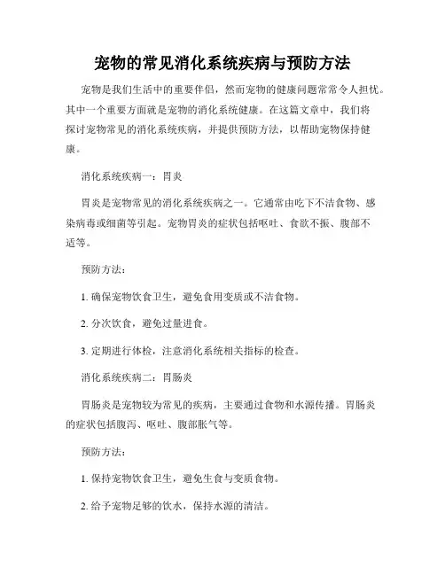 宠物的常见消化系统疾病与预防方法