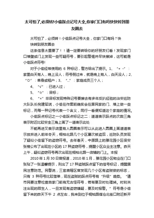 太可怕了,必须转!小偷踩点记号大全,你家门口有吗快快转到朋友圈去
