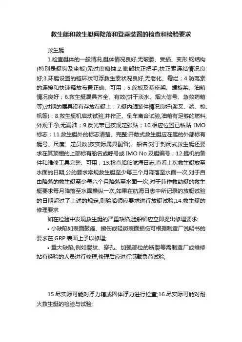 救生艇和救生艇阀降落和登乘装置的检查和检验要求