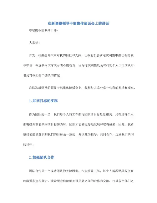 在新调整领导干部集体谈话会上的讲话