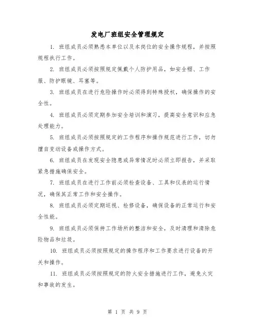 发电厂班组安全管理规定（3篇）