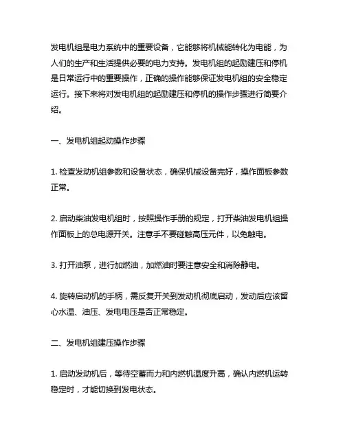简述发电机组起励建压和停机的操作步骤
