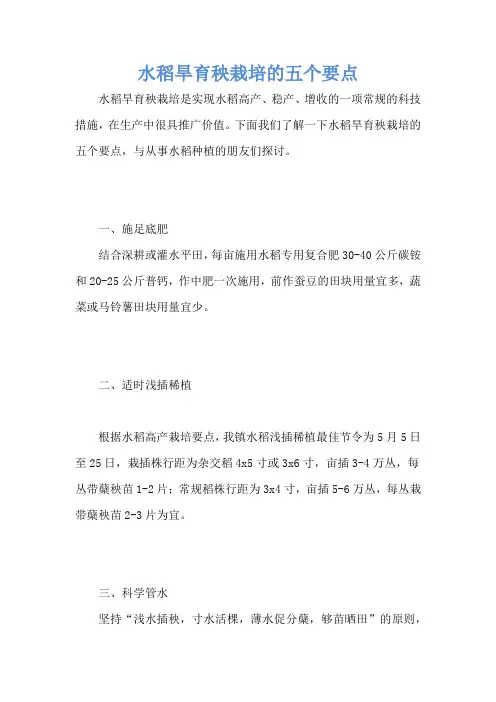 水稻旱育秧栽培的五个要点