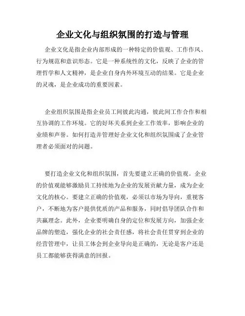 企业文化与组织氛围的打造与管理