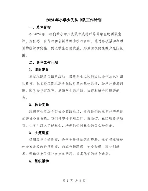 2024年小学少先队中队工作计划