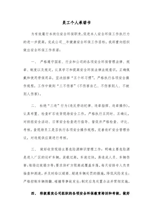 员工个人承诺书(七篇)