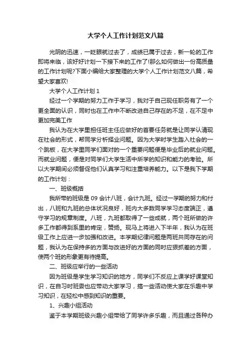 大学个人工作计划范文八篇