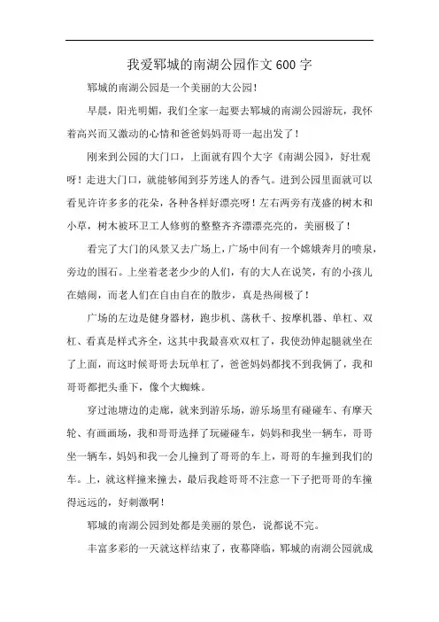 我爱郓城的南湖公园作文600字