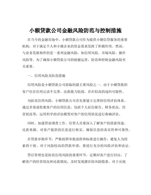 小额贷款公司金融风险防范与控制措施