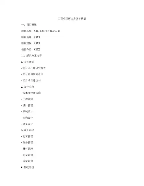 工程项目解决方案价格表