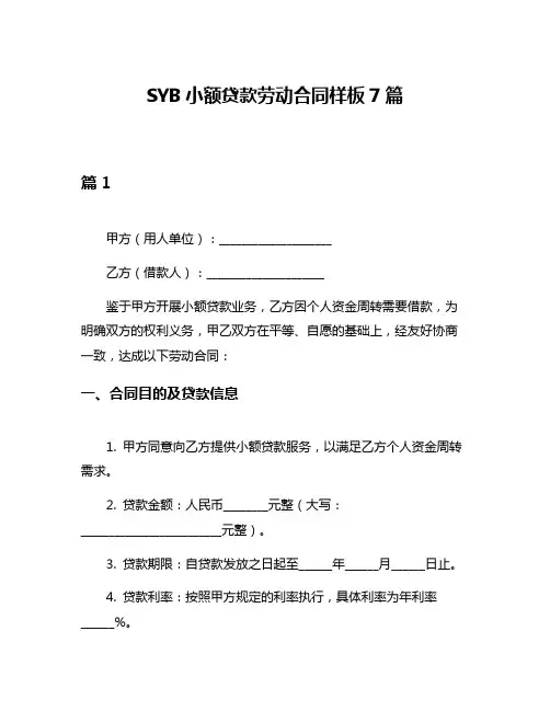 SYB小额贷款劳动合同样板7篇