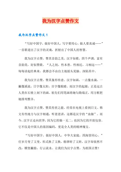 我为汉字点赞作文