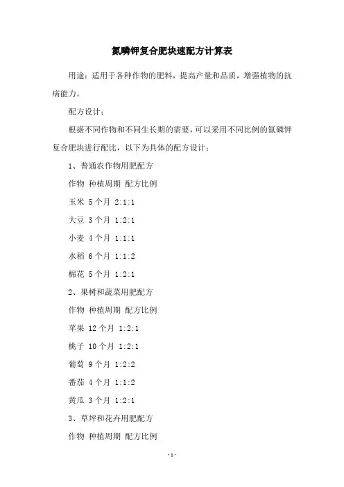 氮疄钾复合肥块速配方计算表