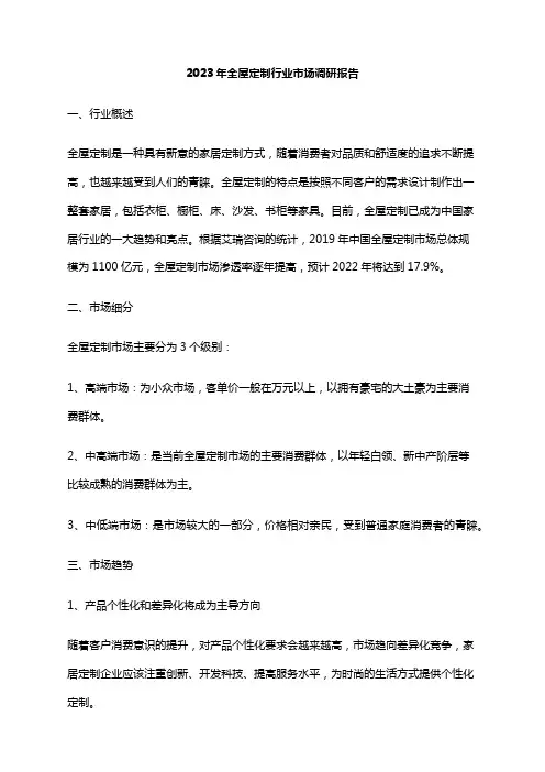 2023年全屋定制行业市场调研报告