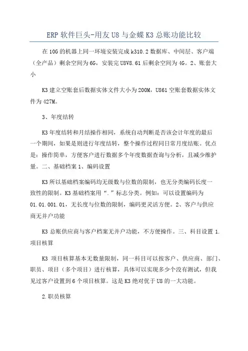 ERP软件巨头-用友U8与金蝶K3总账功能比较