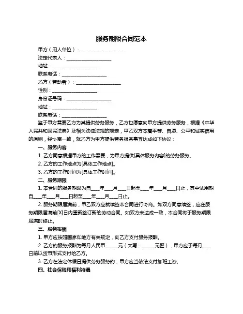 服务期限合同范本