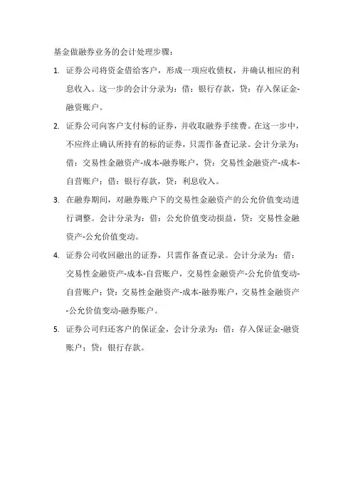 基金做融券业务会计处理