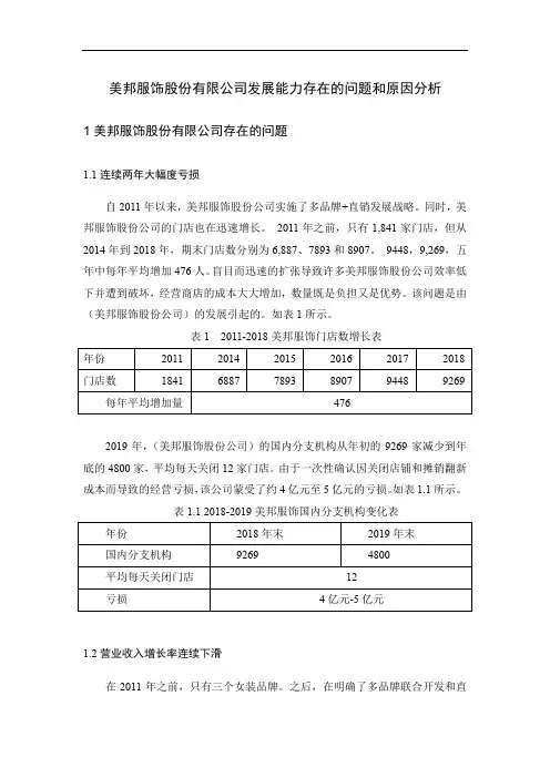 美邦服饰股份有限公司发展能力存在的问题和原因分析