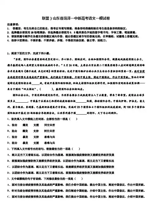 联盟)山东省菏泽一中新高考语文一模试卷及答案解析
