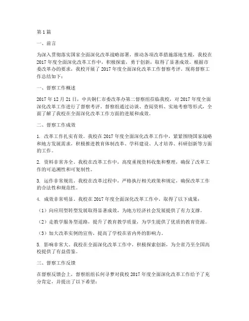 改革年度督察工作总结(3篇)
